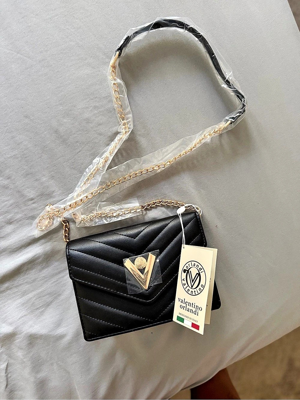 Valentino Orlandi Black Quilted Gold Chain Crossbody Bag NWT